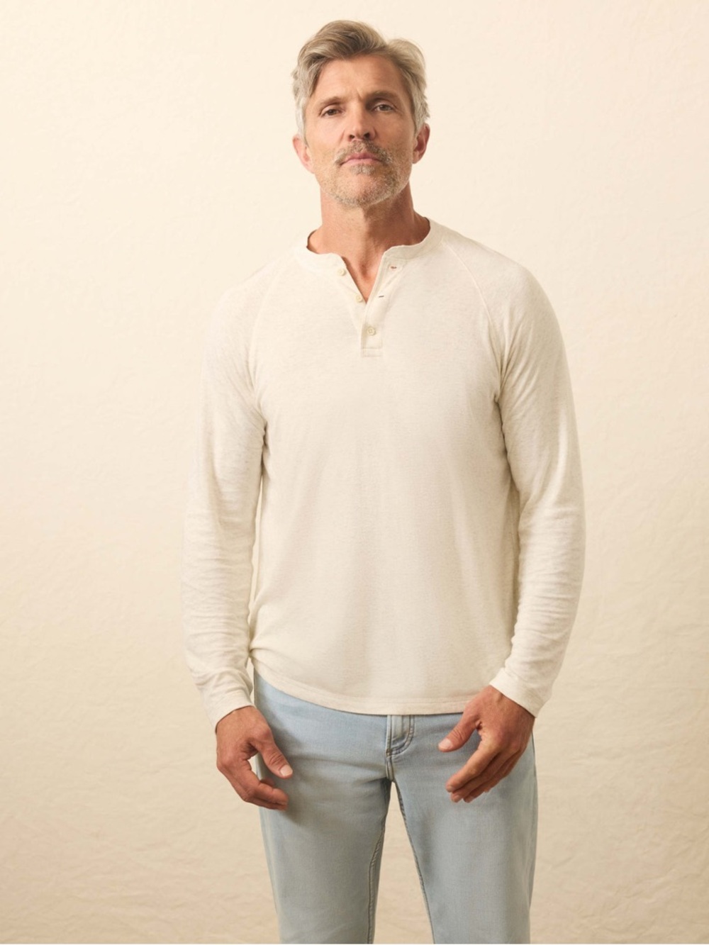 NWT Faherty Long Sleeve Cloud Henley Ivory Heather Pima Cotton Mens Top
